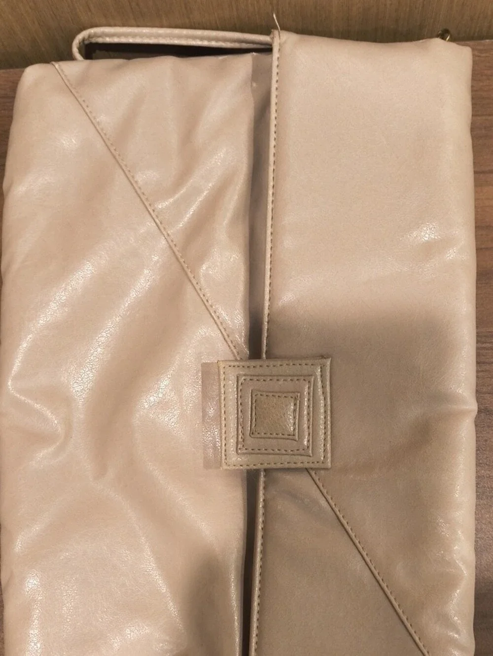Vintage 1980s Beige Fold-Over Wristlet Clutch - Neutral Women's Bag
